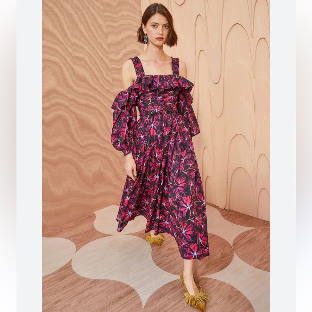 New Ulla Johnson Caprice Floral Print Cotton Midi Dress